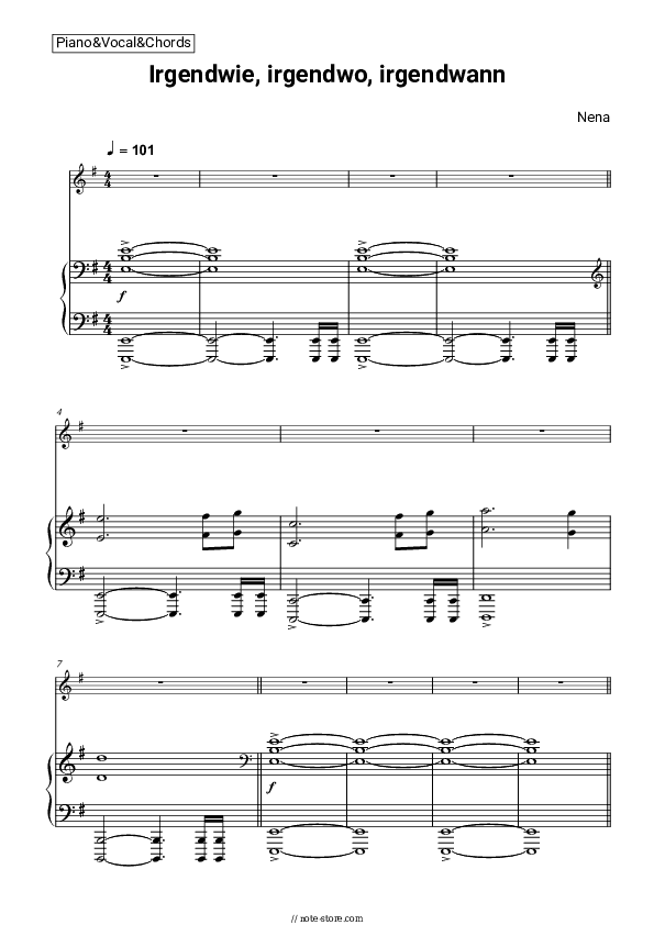 Irgendwie, irgendwo, irgendwann - Nena Piano Sheet Music with the Voice part - Piano&Vocal