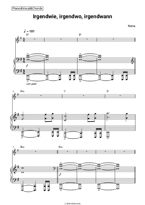 Irgendwie, irgendwo, irgendwann - Nena Piano Sheet Music with the Vocal and Chords - Piano&Vocal&Chords