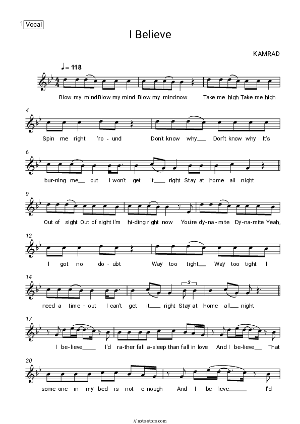 I Believe - KAMRAD Vocal Sheet Music - Vocal