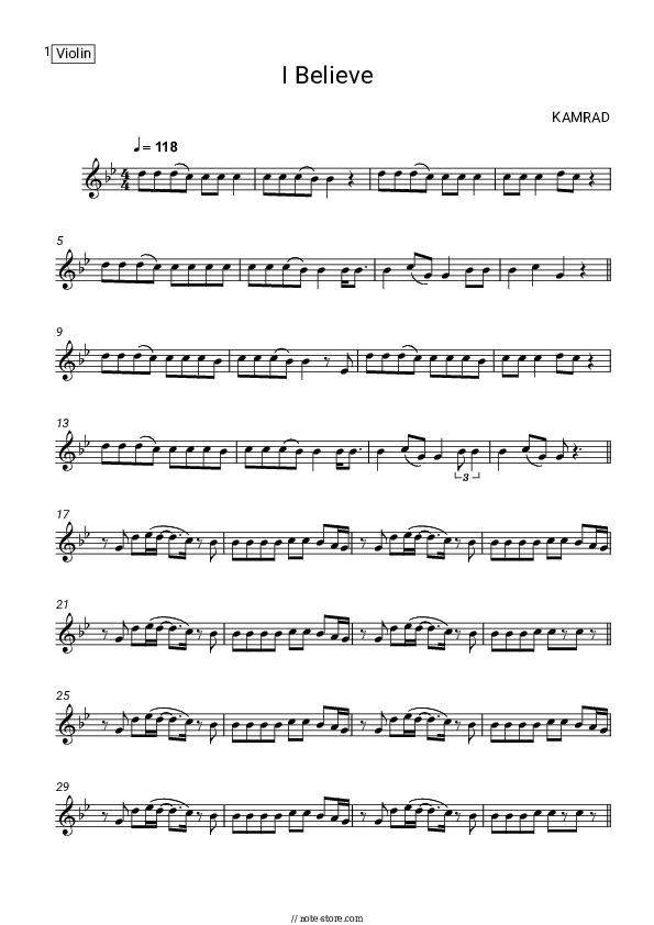 I Believe - KAMRAD Violin Sheet Music - Violin