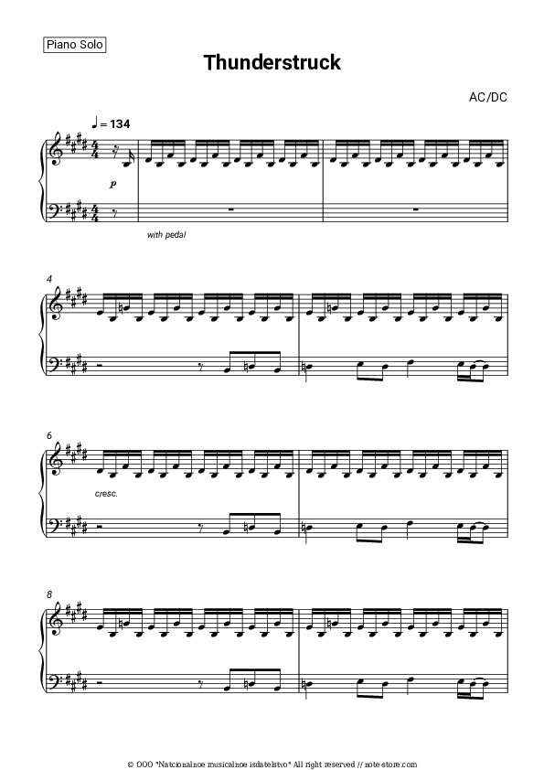 Thunderstruck - AC/DC Piano Sheet Music - Piano.Solo