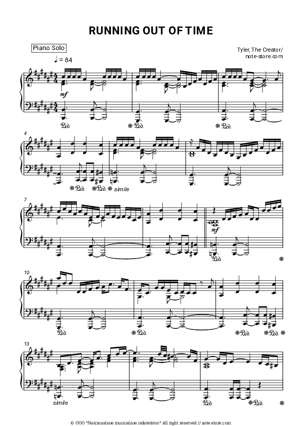 RUNNING OUT OF TIME - Tyler, The Creator Piano Sheet Music - Piano.Solo