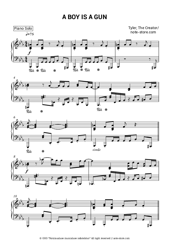 A BOY IS A GUN - Tyler, The Creator Piano Sheet Music - Piano.Solo