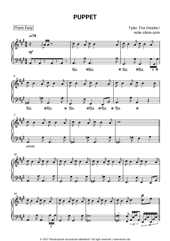 PUPPET - Tyler, The Creator Piano Sheet Music Easy - Piano.Easy