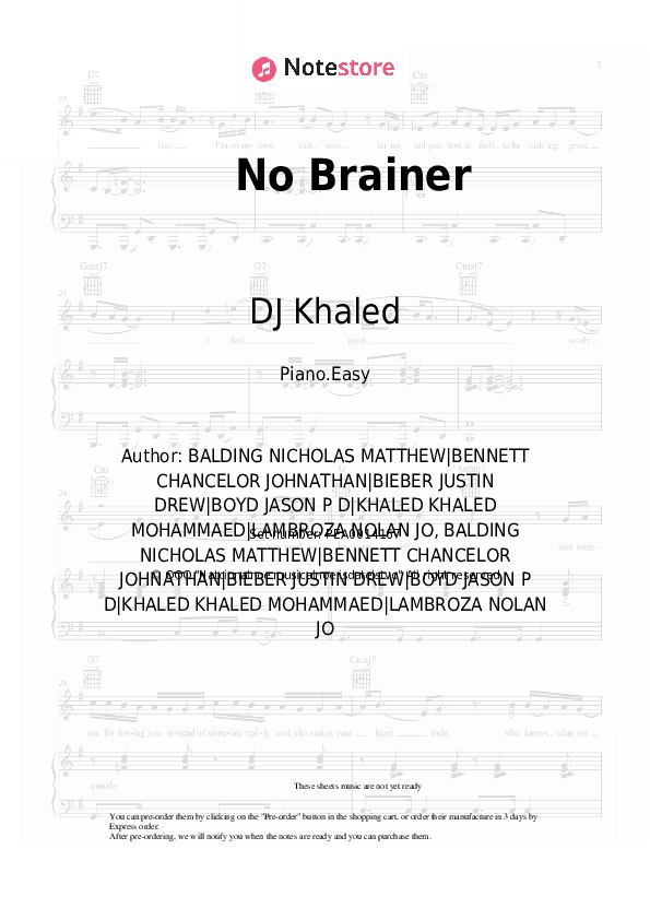 No Brainer - DJ Khaled, Chance the Rapper, Quavo, Justin Bieber Piano Sheet Music Easy - Piano.Easy