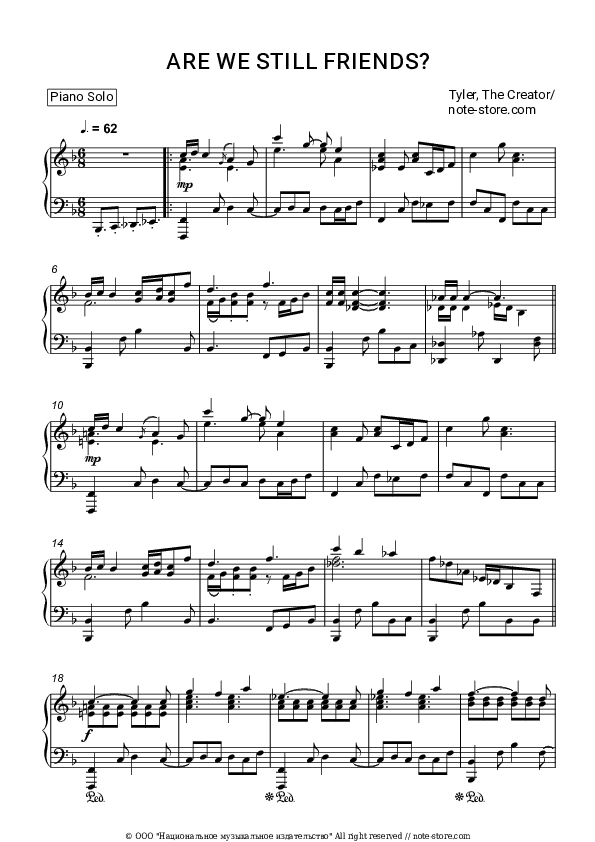 ARE WE STILL FRIENDS? - Tyler, The Creator Piano Sheet Music - Piano.Solo