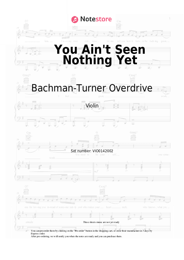 You Ain't Seen Nothing Yet - Bachman-Turner Overdrive Violin Sheet Music - Violin