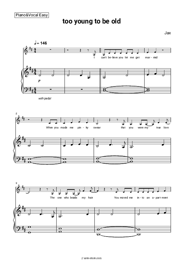 too young to be old - Jax Piano Sheet Music Easy and Vocal - Piano&Vocal.Easy