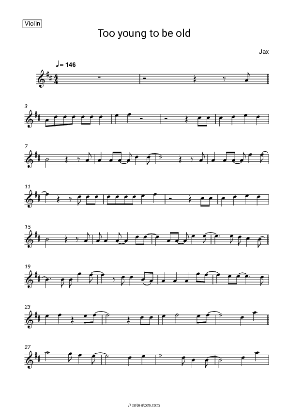 too young to be old - Jax Violin Sheet Music - Violin