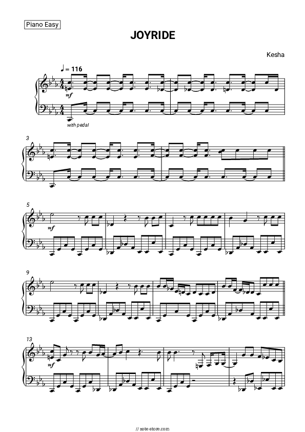 JOYRIDE - Kesha Piano Sheet Music Easy - Piano.Easy
