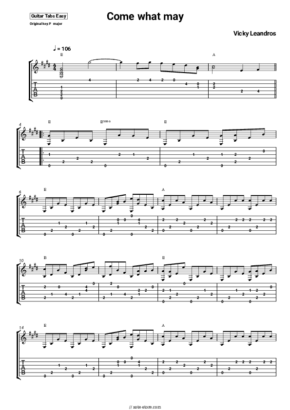 Come what may - Vicky Leandros Tabs Easy - Guitar.Tab.Easy