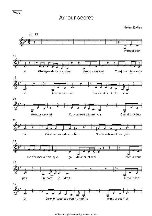 Amour secret - Helene Rolles Vocal Sheet Music - Vocal