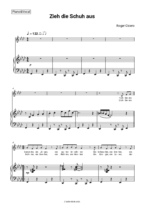 Zieh die Schuh aus - Roger Cicero Piano Sheet Music with the Voice part - Piano&Vocal