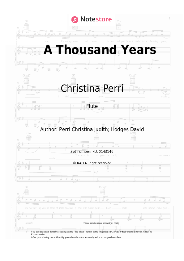 A Thousand Years - Christina Perri Flute Sheet Music - Flute