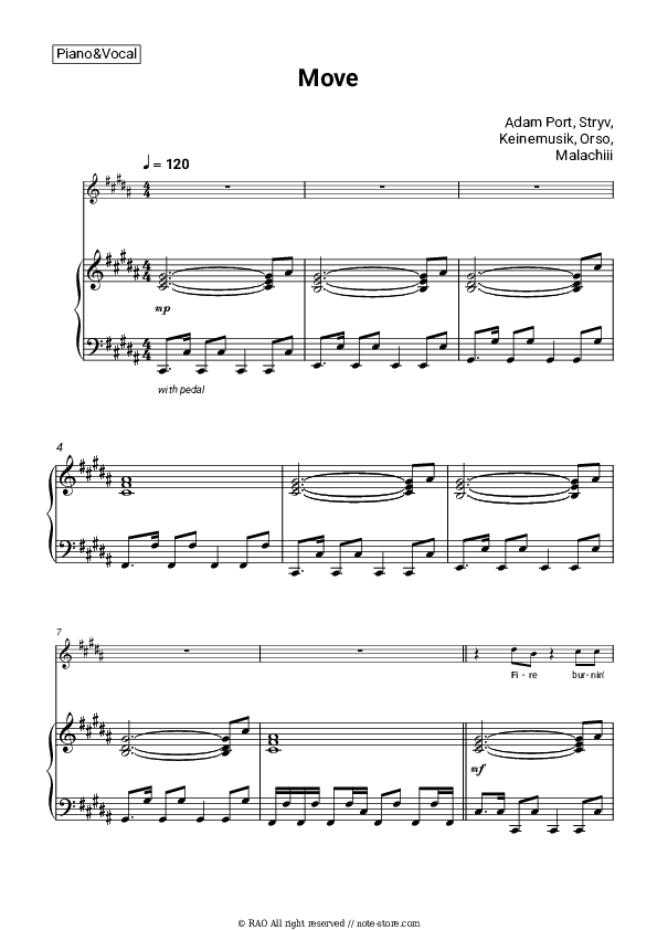 Move - Adam Port, Stryv, Keinemusik, Orso, Malachiii Piano Sheet Music with the Voice part - Piano&Vocal