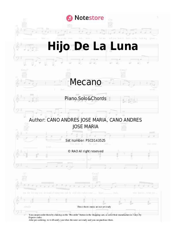 Hijo De La Luna - Mecano Piano Sheet Music and Chords - Piano.Solo&Chords