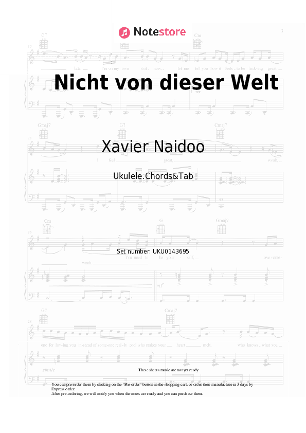 Nicht von dieser Welt - Xavier Naidoo Ukulele Sheet Music - Ukulele.Chords&Tab