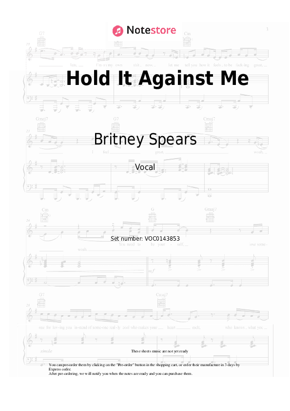 Hold It Against Me - Britney Spears Vocal Sheet Music - Vocal