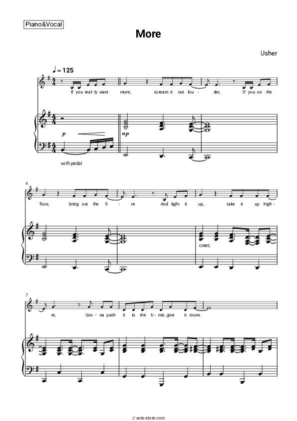 More - Usher Piano Sheet Music with the Voice part - Piano&Vocal