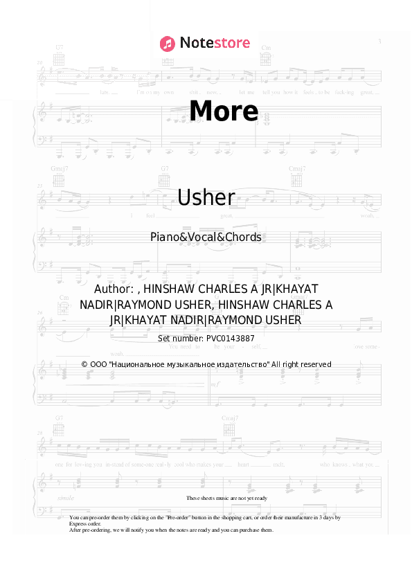 More - Usher Piano Sheet Music with the Vocal and Chords - Piano&Vocal&Chords