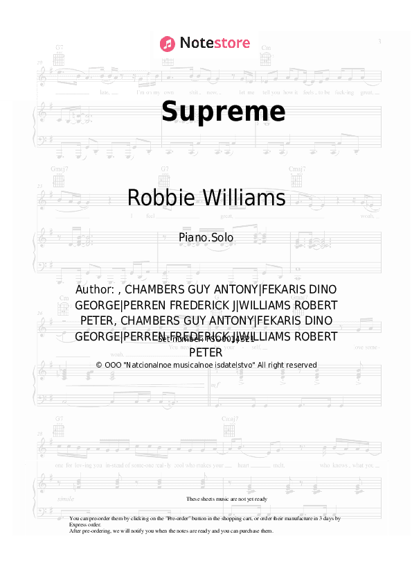 Supreme - Robbie Williams Piano Sheet Music - Piano.Solo