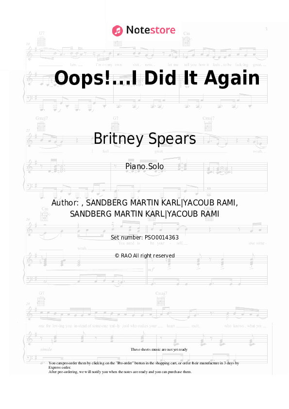 Oops!...I Did It Again - Britney Spears Piano Sheet Music - Piano.Solo