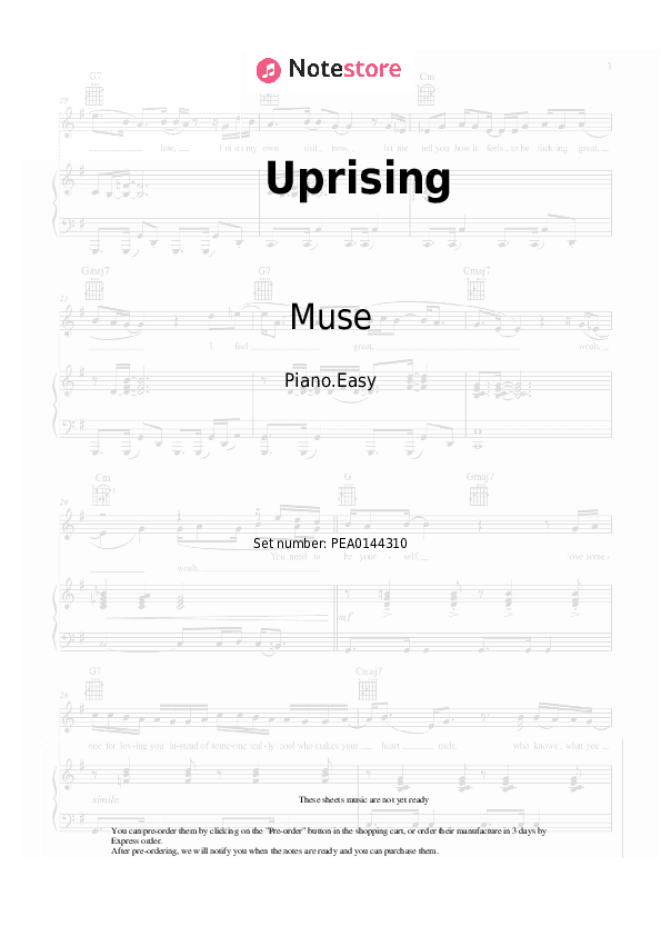 Uprising - Muse Piano Sheet Music Easy - Piano.Easy