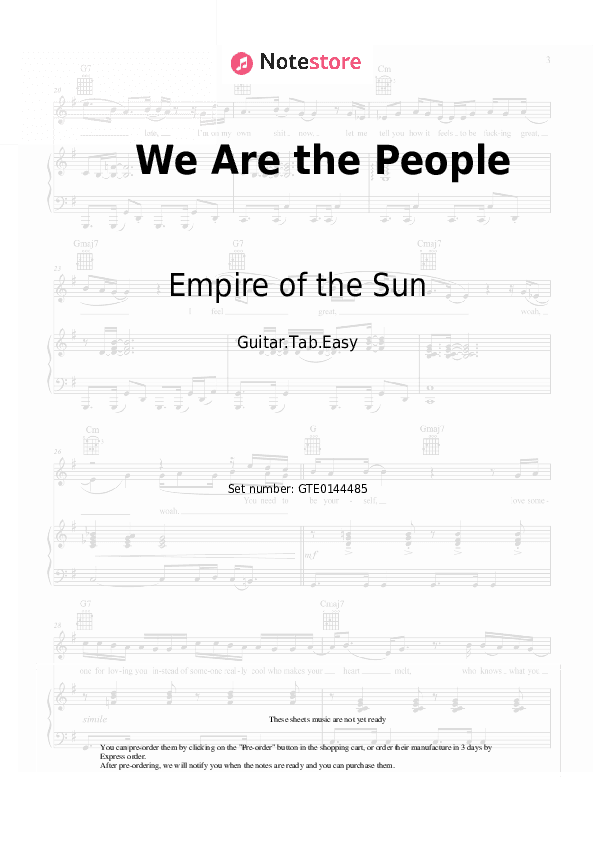 We Are the People - Empire of the Sun Tabs Easy - Guitar.Tab.Easy