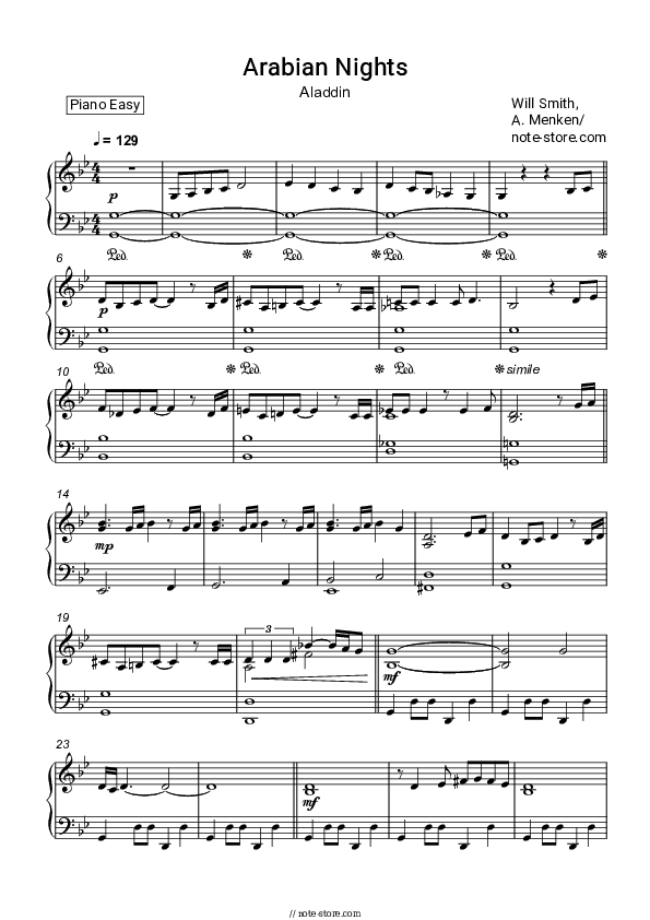 Arabian Nights (From Aladdin 2019) - Will Smith Piano Sheet Music Easy - Piano.Easy