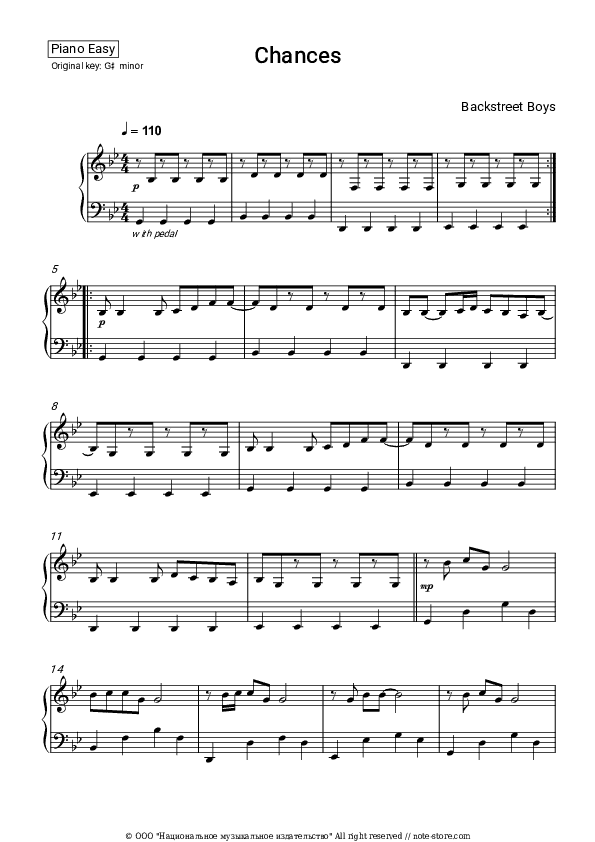 Chances - Backstreet Boys Piano Sheet Music Easy - Piano.Easy