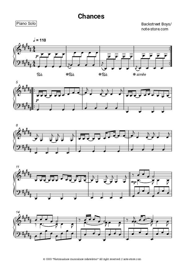 Chances - Backstreet Boys Piano Sheet Music - Piano.Solo