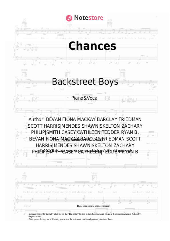 Chances - Backstreet Boys Piano Sheet Music with the Voice part - Piano&Vocal