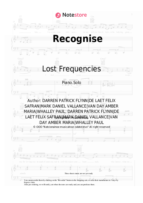 Recognise - Lost Frequencies, Flynn Piano Sheet Music - Piano.Solo