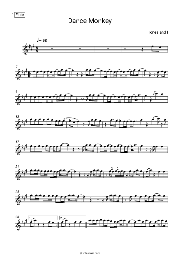 Dance Monkey - Tones and I Flute Sheet Music - Flute