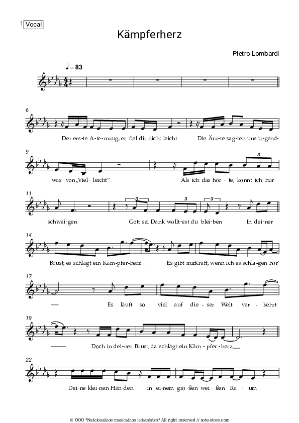 Kampferherz - Pietro Lombardi Vocal Sheet Music - Vocal