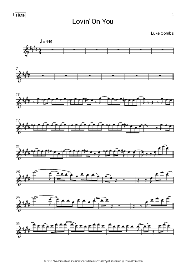 Lovin' On You - Luke Combs Flute Sheet Music - Flute