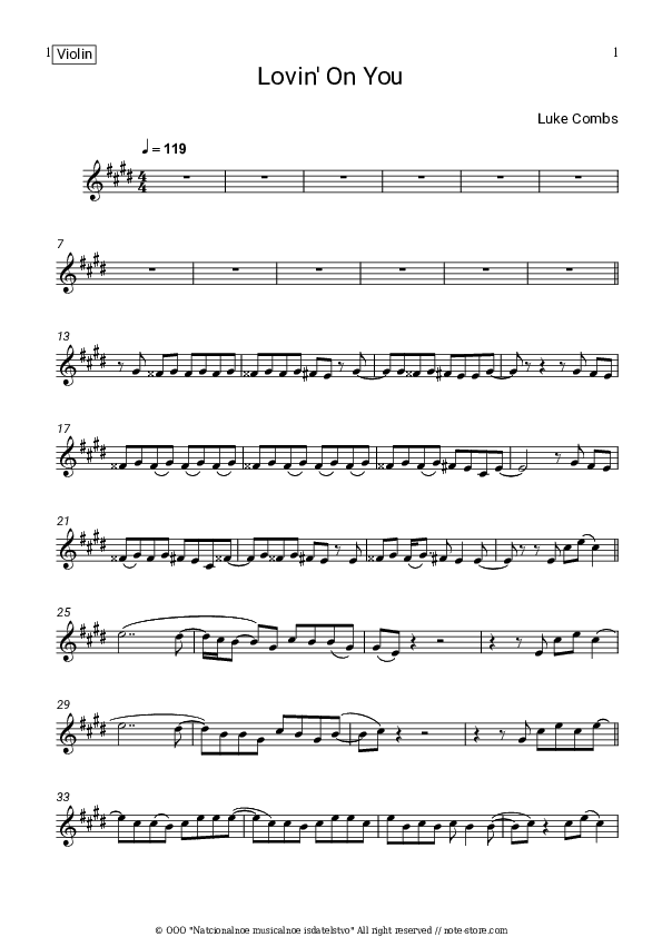 Lovin' On You - Luke Combs Violin Sheet Music - Violin