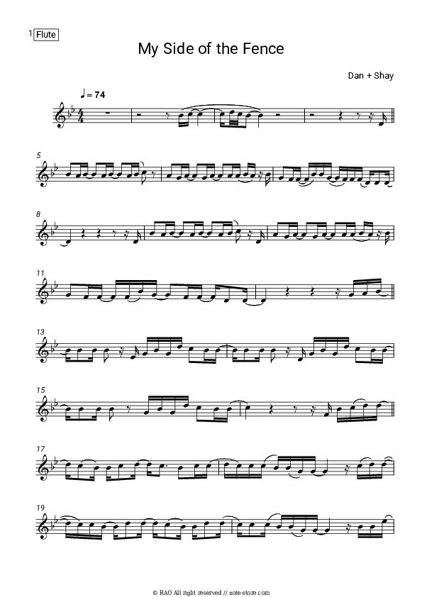 My Side Of The Fence - Dan + Shay Flute Sheet Music - Flute