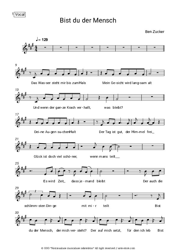 Bist du der Mensch - Ben Zucker Vocal Sheet Music - Vocal
