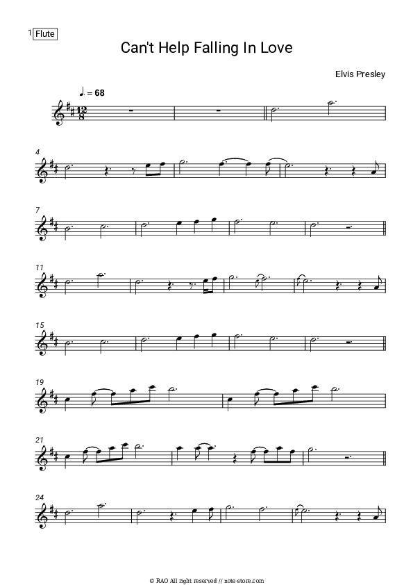 Can't Help Falling In Love - Elvis Presley Flute Sheet Music - Flute