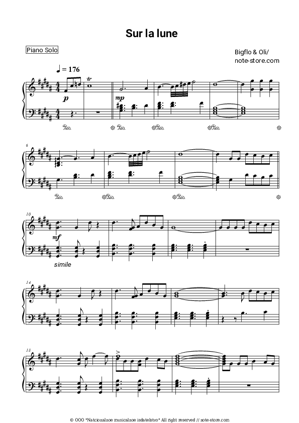 Sur la lune - Bigflo & Oli Piano Sheet Music - Piano.Solo