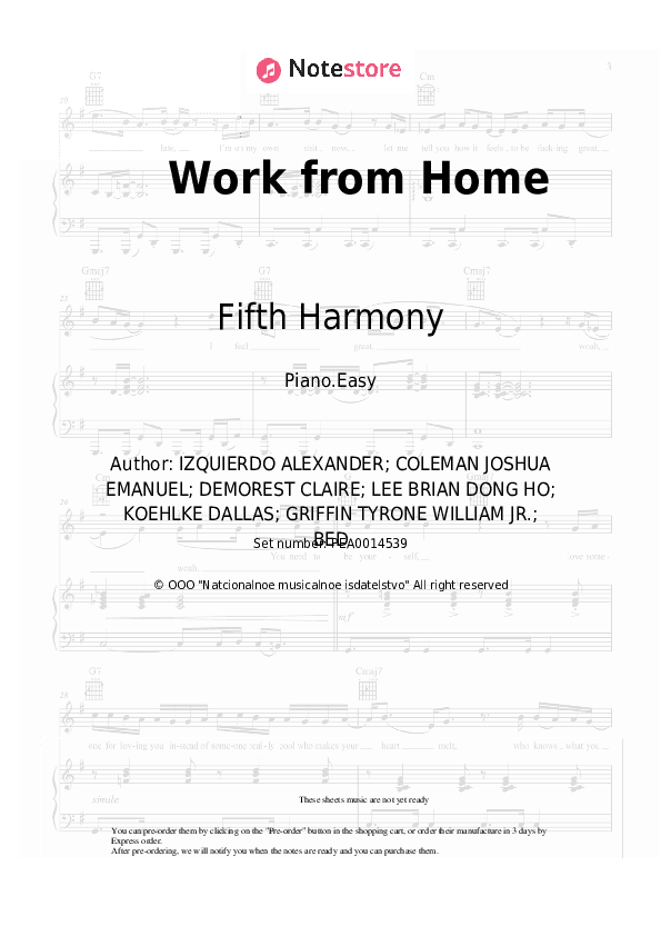 Work from Home - Fifth Harmony, Ty Dolla Sign Piano Sheet Music Easy - Piano.Easy