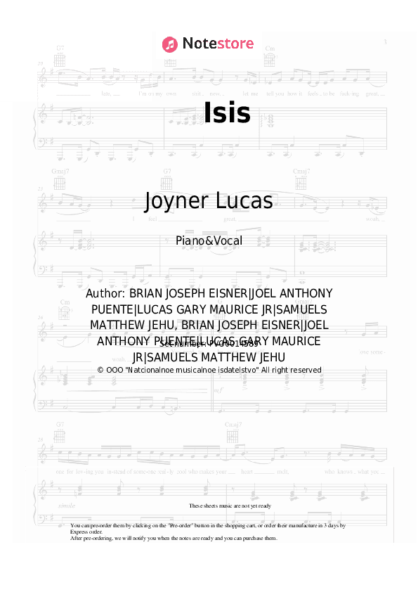 Isis - Joyner Lucas, Logic Piano Sheet Music with the Voice part - Piano&Vocal