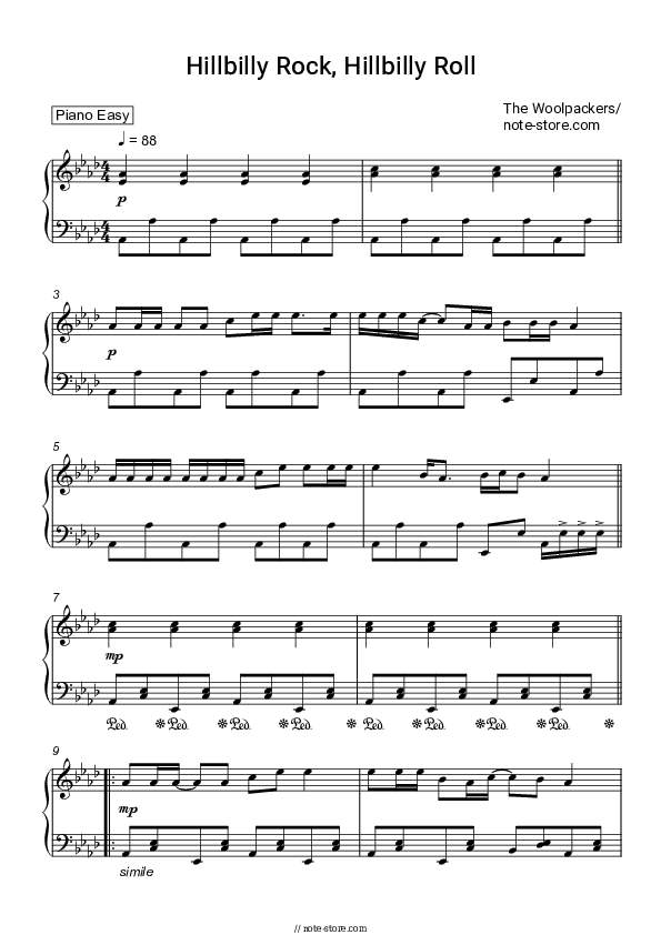 Hillbilly Rock, Hillbilly Roll - The Woolpackers Piano Sheet Music Easy - Piano.Easy
