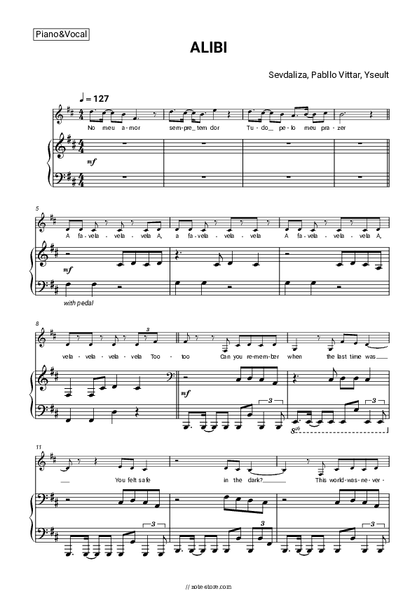 ALIBI - Sevdaliza, Pabllo Vittar, Yseult Piano Sheet Music with the Voice part - Piano&Vocal