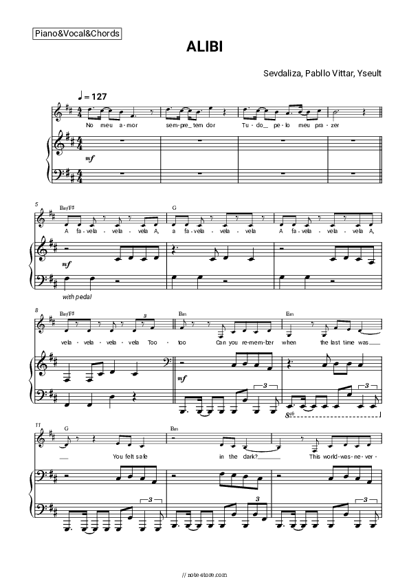 ALIBI - Sevdaliza, Pabllo Vittar, Yseult Piano Sheet Music with the Vocal and Chords - Piano&Vocal&Chords