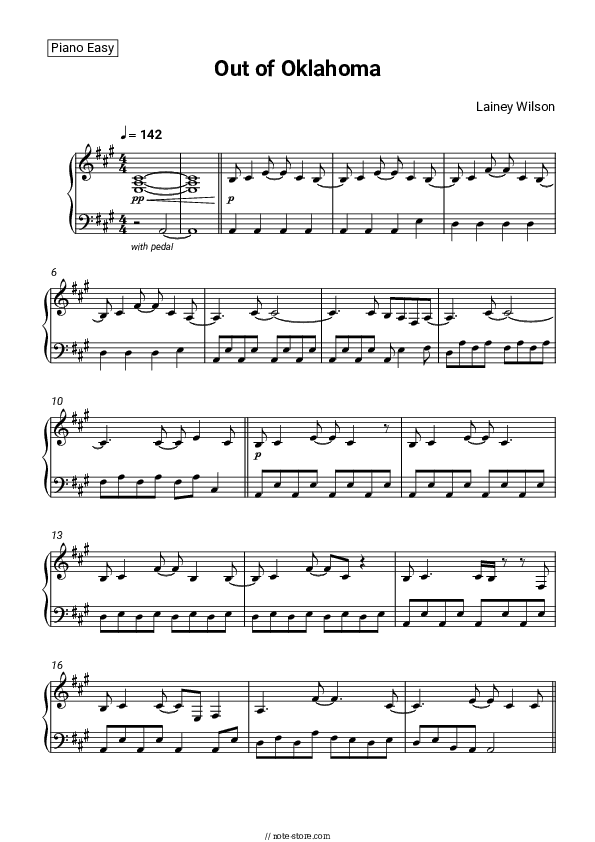 Out of Oklahoma - Lainey Wilson Piano Sheet Music Easy - Piano.Easy