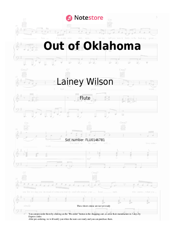 Out of Oklahoma - Lainey Wilson Flute Sheet Music - Flute