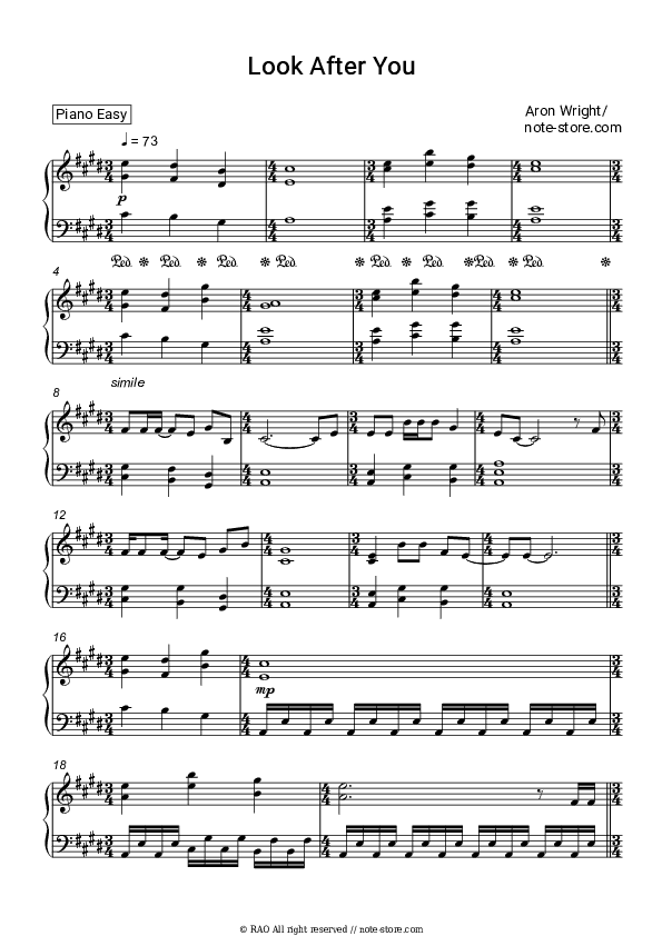 Look After You - Aron Wright Piano Sheet Music Easy - Piano.Easy