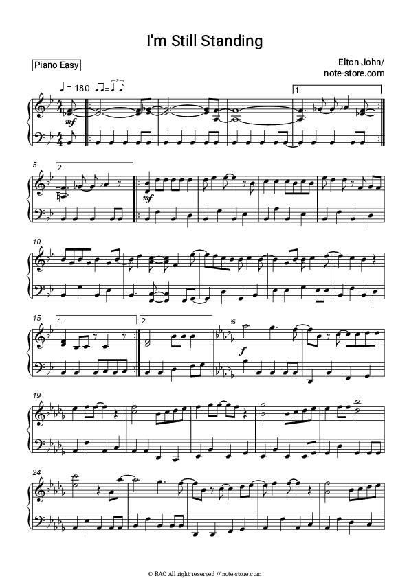 I'm Still Standing - Elton John Piano Sheet Music Easy - Piano.Easy